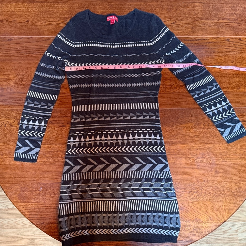 Krimson Klover Black and Gray Patterned Sweater Dress